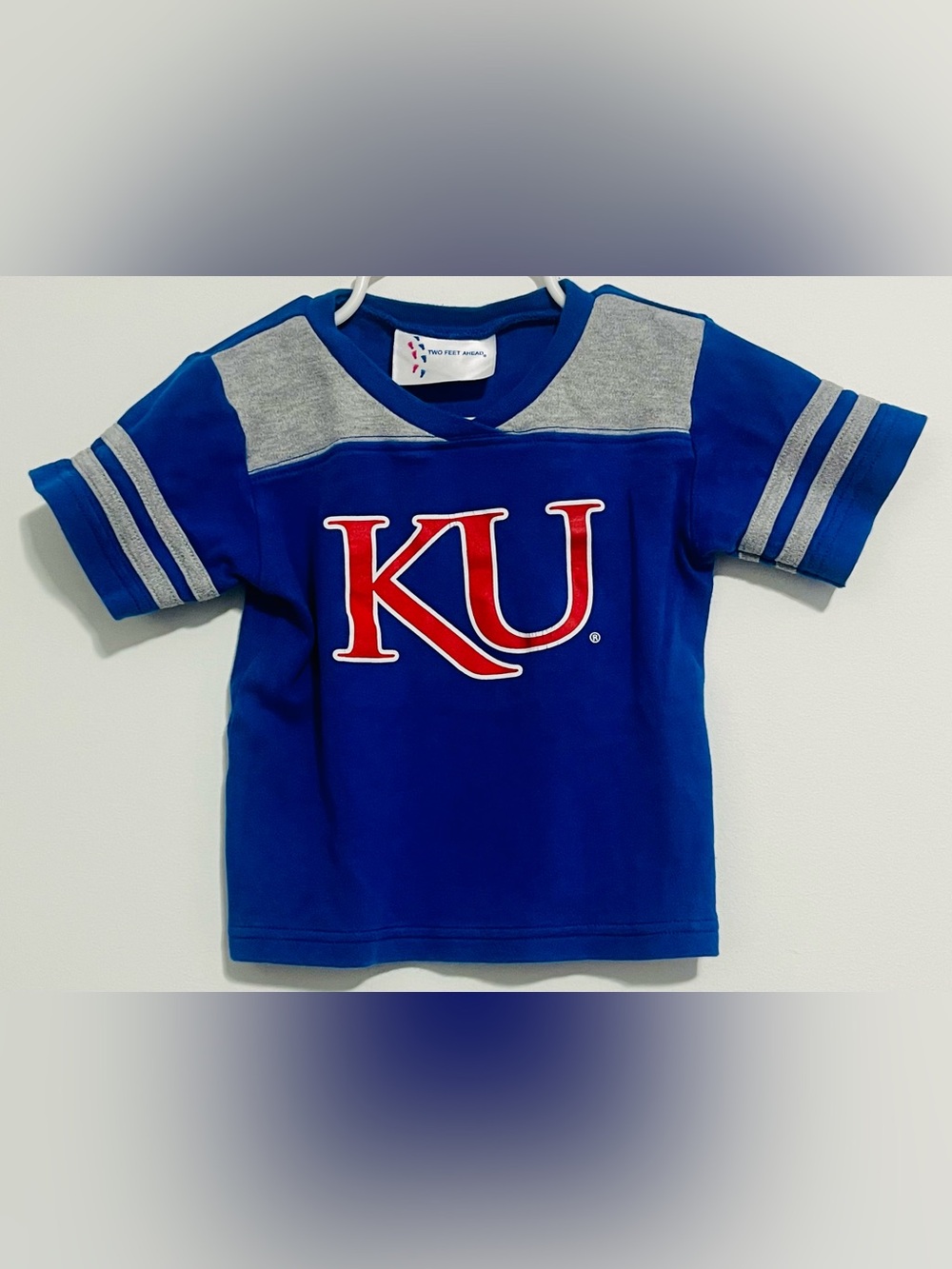 Kids Royal Blue KU Short Sleeve Jersey Tee with Gray Accents